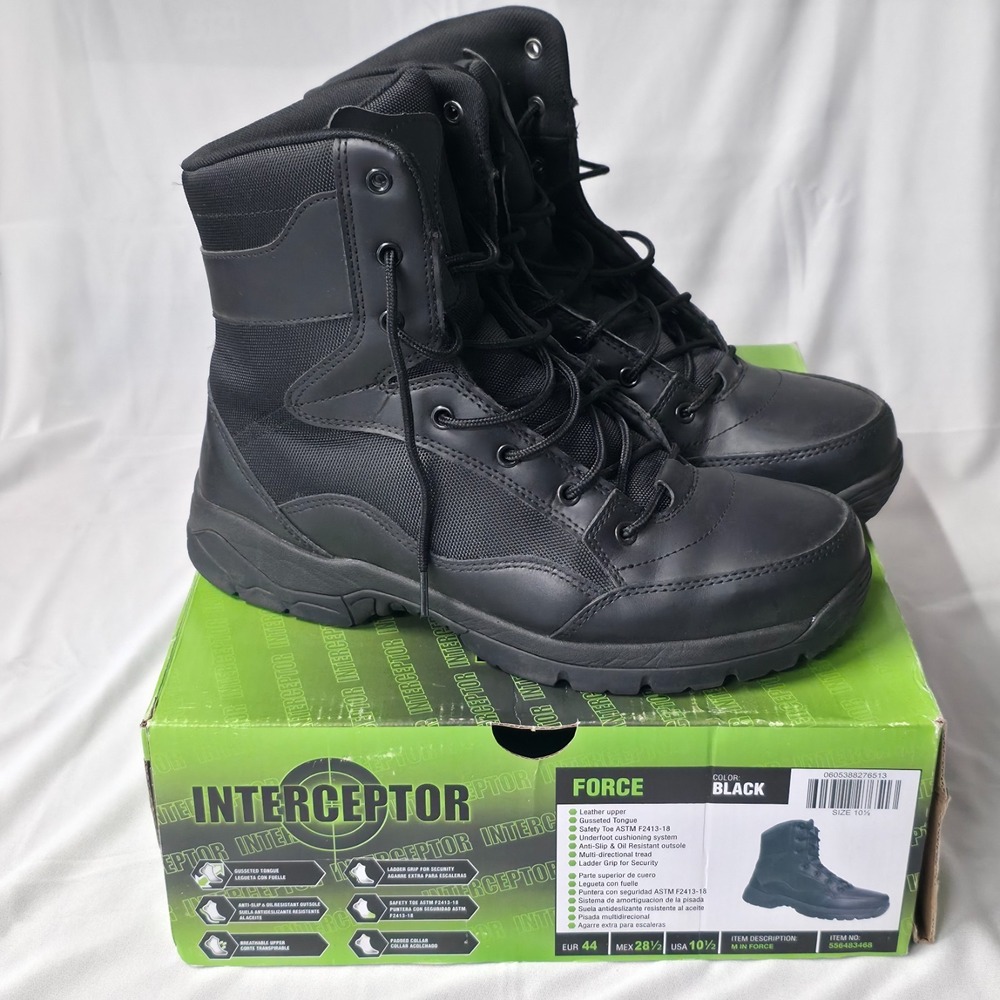 Interceptor Men's Black ASTM F2413-18 Tactical Steel Toe Safety Boots, Size 10.5